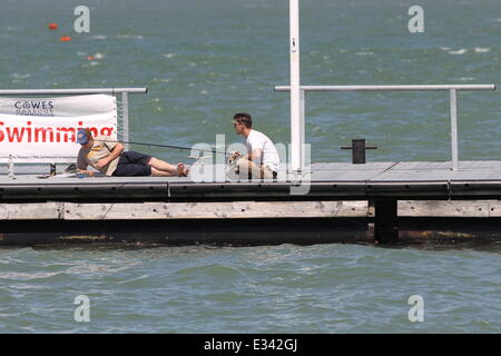 Cowes Yacht Haven between major races. Yachts are out of the water being maintained and  Cowes seems relaxed.  Featuring: Cowes Yacht Haven Where: London, United Kingdom When: 10 Jun 2013 Stock Photo