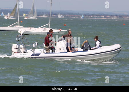 Cowes Yacht Haven between major races. Yachts are out of the water being maintained and  Cowes seems relaxed.  Featuring: Cowes Yacht Haven Where: London, United Kingdom When: 10 Jun 2013 Stock Photo