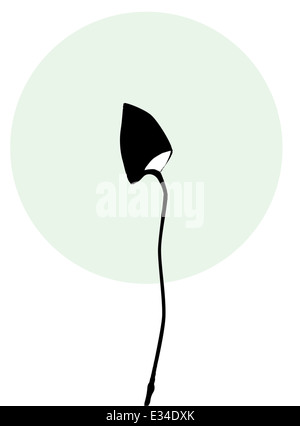 A magic mushroom silhouetted against a white background with a pale green moon. Stock Photo