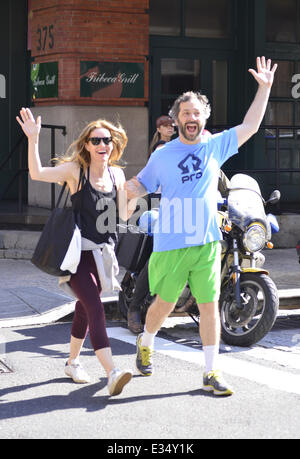 Leslie Mann and Judd Apatow walk hand in hand while out and about in Manhattan. The couple seemed in good spirits and goofed around for the camera  Featuring: Leslie Man,Judd Apatow Where: Manhattan, NY, United States When: 21 Jun 2013 Stock Photo