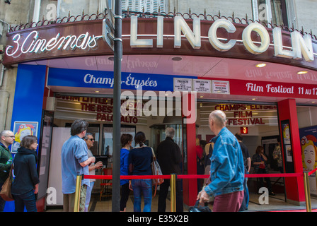 Paris, France, Franco-American International FIlm Festival, Champs Elysees, at the Lincoln Cinema, Movie Theater Marquee Front with Sign, Standing Stock Photo