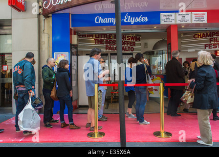 Paris, France, Franco-American International FIlm Festival, Champs Elysees, Lincoln Cinema, Movie Theater Front with Sign Entrance people waiting, Stock Photo