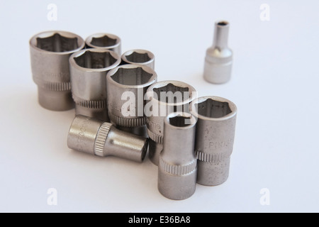 Set of used hexagon bits on white background Stock Photo