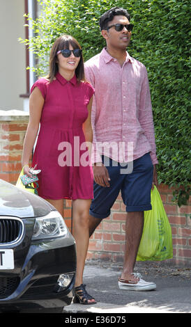 Jasmyn Banks and Himesh Patel take a walk through a sunny Borehamwood after taking a break from filming 'Eastenders' to grab some lunch  Featuring: Jasmyn Banks,Himesh Patel Where: Borehamwood, Hertfordshire, United Kingdom When: 15 Jul 2013 Stock Photo