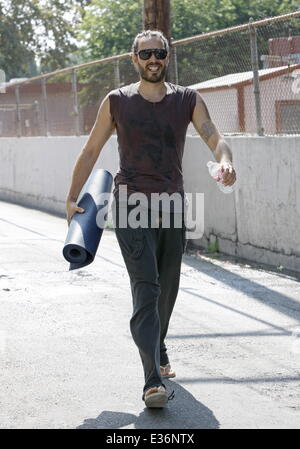 Russell Brand leaving yoga class in West Hollywood  Featuring: Russell Brand Where: Los Angeles, California, United States When: Stock Photo