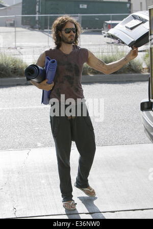 Russell Brand leaving yoga class in West Hollywood  Featuring: Russell Brand Where: Los Angeles, California, United States When: 19 Jul 2013 Stock Photo