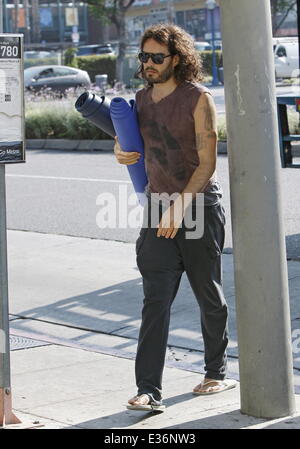 Russell Brand leaving yoga class in West Hollywood  Featuring: Russell Brand Where: Los Angeles, California, United States When: Stock Photo