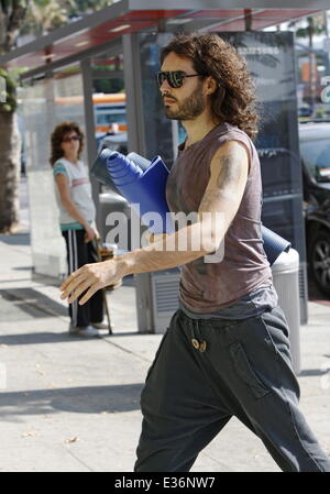 Russell Brand leaving yoga class in West Hollywood  Featuring: Russell Brand Where: Los Angeles, California, United States When: 19 Jul 2013 Stock Photo