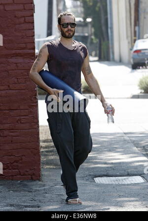 Russell Brand leaving yoga class in West Hollywood  Featuring: Russell Brand Where: Los Angeles, California, United States When: 19 Jul 2013 Stock Photo