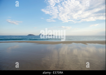 Ipanema Beach Rio de Janeiro Brazil empty evening view with Ilhas Cagarras islands on the horizon Stock Photo
