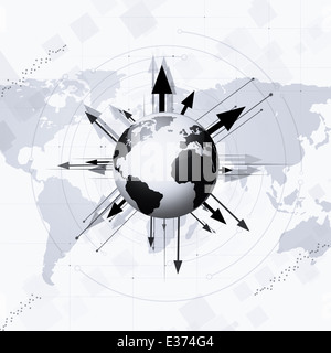 arrows around earth technology concept desaturated background Stock Photo