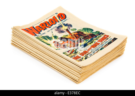 Vintage collection of 'Warlord' comics, the popular British weekly war comic for boys from the 1970's. Stock Photo