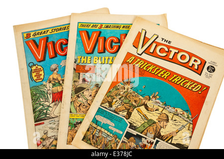 Collection of 'The Victor' comics, the popular British adventure comic from the early 1970's. Stock Photo