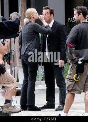 Actors Patrick Wilson and Brooklyn Decker filming on location of their new comedy/thriller movie 'Stretch'  in downtown Los Angeles  Featuring: Patrick Wilson Where: Los Angeles, CA, United States When: 28 Jul 2013 Stock Photo