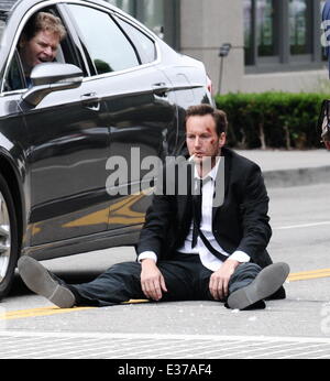 Actors Patrick Wilson and Brooklyn Decker filming on location of their new comedy/thriller movie 'Stretch'  in downtown Los Angeles  Featuring: Patrick Wilson Where: Los Angeles, CA, United States When: 28 Jul 2013 Stock Photo