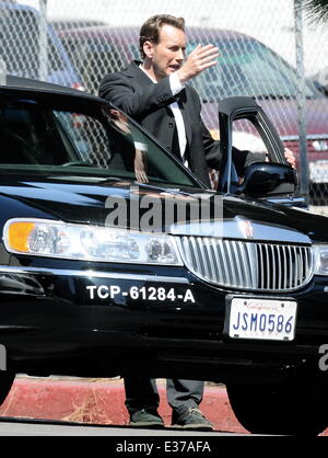 Actors Patrick Wilson and Brooklyn Decker filming on location of their new comedy/thriller movie 'Stretch'  in downtown Los Angeles  Featuring: Patrick Wilson Where: Los Angeles, CA, United States When: 28 Jul 2013 Stock Photo