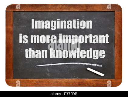 Imagination is more important than knowledge - a quote from Albert Einstein - white chalk text on a vintage slate blackboard Stock Photo