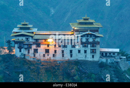 Trashigang Dzong at dusk, Trashigang, eastern Bhutan Stock Photo