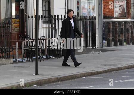 Benedict Cumberbatch and Martin Freeman seen filming on location in central London for 'Sherlock' Season 3  Featuring: Benedict Cumberbatch Where: London, United Kingdom When: 21 Aug 2013 Stock Photo