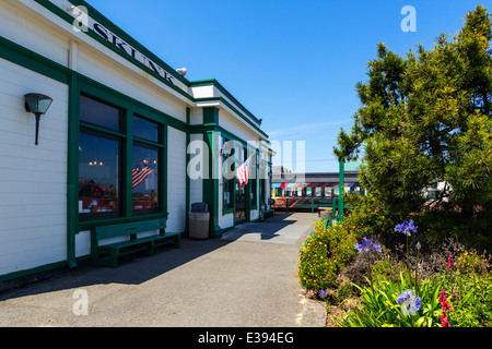 Skunk Train terminus in Fort Bragg, Mendocino County, California, USA Stock Photo