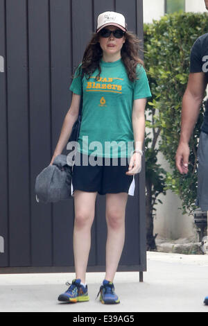 Ellen Page leaving the gym with a male companion in West Hollywood  Featuring: Ellen Page Where: Los Angeles, California, United States When: 27 Aug 2013 Stock Photo