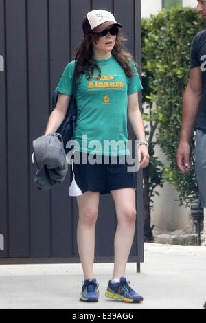 Ellen Page leaving the gym with a male companion in West Hollywood  Featuring: Ellen Page Where: Los Angeles, California, United States When: 27 Aug 2013 Stock Photo