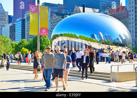 Cloud Gate or, The Bean, in Chicago's Millennium Park draws a crowd