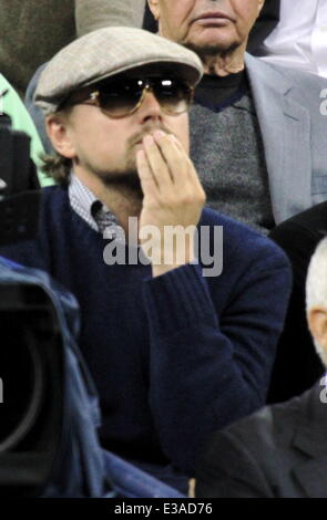 Celeberties came out in style to watch the Mens Final at the 2013 US Tennis Open.  Featuring: Leonardo DiCaprio Where: New York City, NY, United States When: 10 Sep 2013 Stock Photo