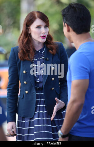 Bryce Dallas Howard appears the on Extra TV show hosted by Mario Lopez.  Featuring: Bryce Dallas Howard,Mario Lopez Where: Los Angeles, CA, United States When: 11 Sep 2013 Stock Photo