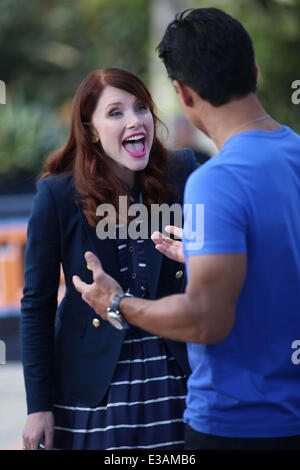 Bryce Dallas Howard appears the on Extra TV show hosted by Mario Lopez.  Featuring: Bryce Dallas Howard,Mario Lopez Where: Los Angeles, CA, United States When: 11 Sep 2013 Stock Photo