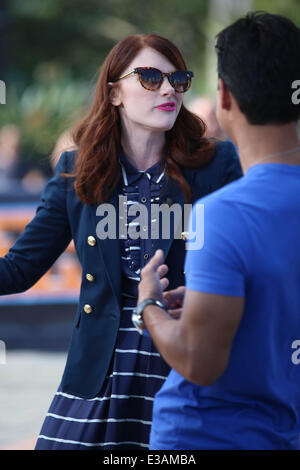 Bryce Dallas Howard appears the on Extra TV show hosted by Mario Lopez.  Featuring: Bryce Dallas Howard,Mario Lopez Where: Los Angeles, CA, United States When: 11 Sep 2013 Stock Photo