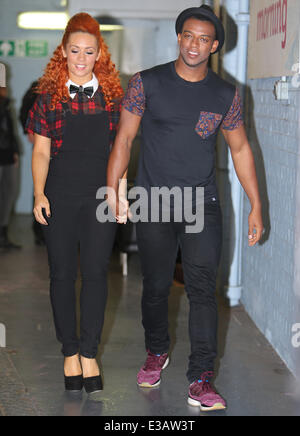 Oritse Williams and 'Stepping Out' partner AJ Azari outside the ITV studios  Featuring: Oritse Williams,AJ Azari Where: London, United Kingdom When: 13 Sep 2013 Stock Photo