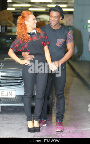 Oritse Williams and 'Stepping Out' partner AJ Azari outside the ITV studios  Featuring: Oritse Williams,AJ Azari Where: London, United Kingdom When: 13 Sep 2013 Stock Photo