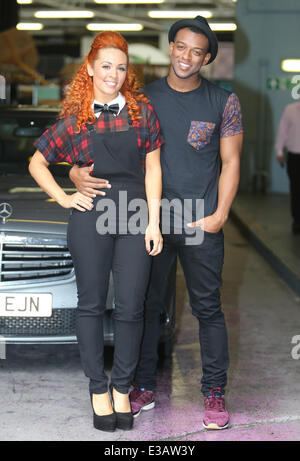 Oritse Williams and 'Stepping Out' partner AJ Azari outside the ITV studios  Featuring: Oritse Williams,AJ Azari Where: London, United Kingdom When: 13 Sep 2013 Stock Photo