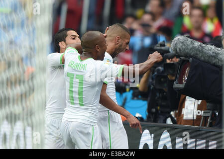 Porto Alegre, Brazil. 22nd June, 2014. Islam Slimani, from Algeria, celebrating after scoring goal during the match against South Korea, valid for Group H of the World Cup, at the Beira-Rio stadium in Porto Alegre, on June 22, 2014. Credit:  dpa picture alliance/Alamy Live News Stock Photo