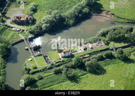 aerial view of a lock keepers cottage on the River Derwent in Yorkshire, UK Stock Photo