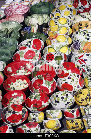 Pottery on sale in Tuscany, Italy. Stock Photo