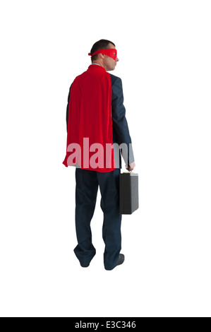 superhero businessman from behind, rear view back - business concept isolated on white Stock Photo