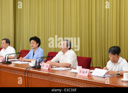(140623) -- BEIJING , June 23, 2014 (Xinhua) -- Chinese Vice Premiers Liu Yandong (2nd L) and Ma Kai (2nd R) attend a national conference on vocational education in Beijing, China, June 23, 2014. The conference was held in Beijing on June 23-24.  (Xinhua/Li Xueren) (hdt) Stock Photo