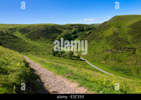 Looking down into Carding Mill Valley from the Long Mynd, Church Stretton, Shropshire, England Stock Photo