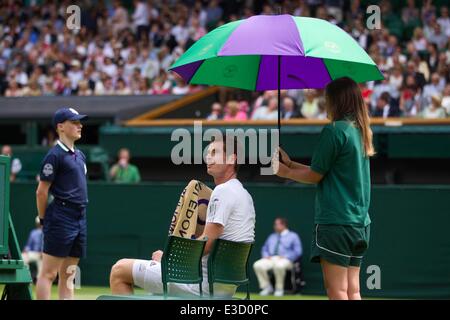 Wimbledon, London, UK. 23rd June, 2014. Picture shows Andy Murray defending his Wimbledon title on the first day of Wimbledon Tennis Campionships 2014 against David Goffen (BEL). Credit:  Clickpics/Alamy Live News Stock Photo