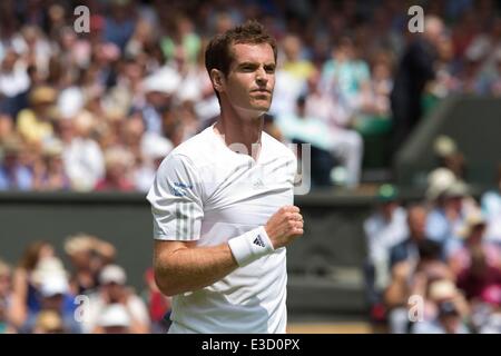 Wimbledon, London, UK. 23rd June, 2014. Picture shows Andy Murray defending his Wimbledon title on the first day of Wimbledon Tennis Campionships 2014 against David Goffen (BEL). Credit:  Clickpics/Alamy Live News Stock Photo