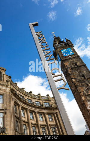 Original clock and tollbooth at Glasgow Cross, in the Merchant City District, Glasgow, Scotland, UK Stock Photo