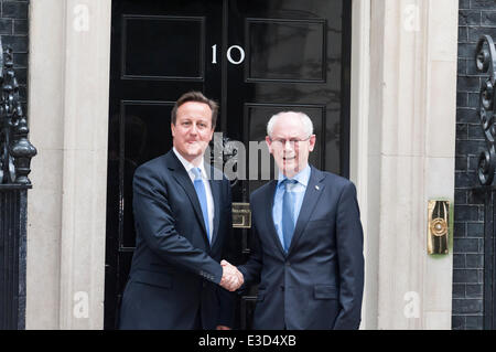 Downing Street, London, UK. 23rd June 2014. Herman Van Rompuy, the president of the European Council, meets David Cameron at Downing Street, London. The meeting comes as Mr Cameron prepares to force a vote on the possible presidency of Jean-Claude Juncker. Credit:  Lee Thomas/Alamy Live News Stock Photo