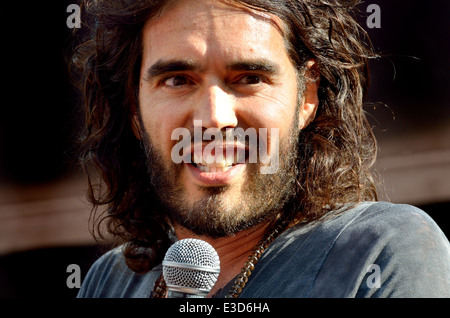 Russell Brand, comedian, speaking at The People's Assembly demonstration against Austerity,  21st June 2014 Stock Photo