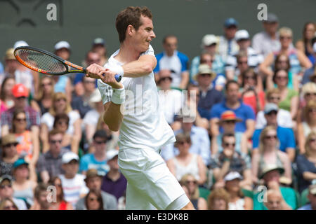 Wimbledon, London, UK. 23rd June, 2014. Wimbledon, London, UK. 23rd June, 2014. Picture shows Andy Murray )GBR) defending his Wimbledon title on the first day of Wimbledon Tennis Championships 2014 against David Goffen (BEL). Credit:  Clickpics/Alamy Live News Stock Photo