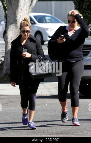 Ashley Benson, wearing a winter coat, arrives at a gym for a workout  Featuring: Ashley Benson Where: Los Angeles, California, United States When: 12 Oct 2013 Stock Photo