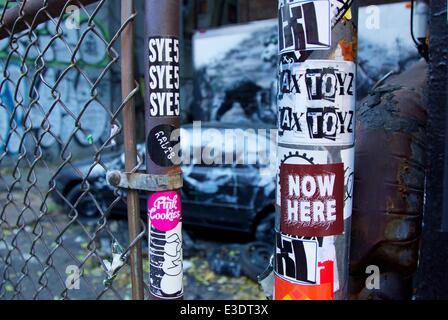 British graffiti artist Banksy gets political in his latest work in Manhattan's Lower East Side. The street artist revealed an intricate installation on Ludlow Street. Viewers said they were alarmed to hear the accompanying audio, from a 2007 raid in Bagh Stock Photo