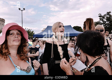 Thessaloniki, Greece. 21st June, 2014. The Gay Community of Thessaloniki organized for third consecutive year the Thessaloniki Gay Pride 2014. Hundreds of gays paraded in the center of Thessaloniki © Giannis Papanikos/NurPhoto/ZUMAPRESS.com/Alamy Live News Stock Photo