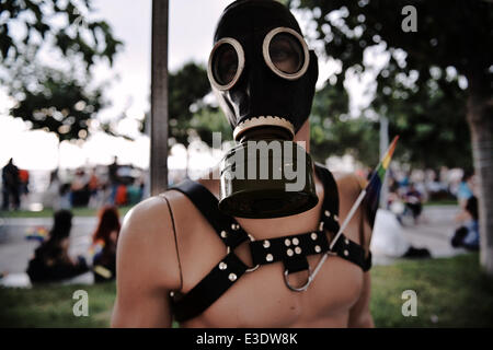 Thessaloniki, Greece. 21st June, 2014. The Gay Community of Thessaloniki organized for third consecutive year the Thessaloniki Gay Pride 2014. Hundreds of gays paraded in the center of Thessaloniki © Giannis Papanikos/NurPhoto/ZUMAPRESS.com/Alamy Live News Stock Photo